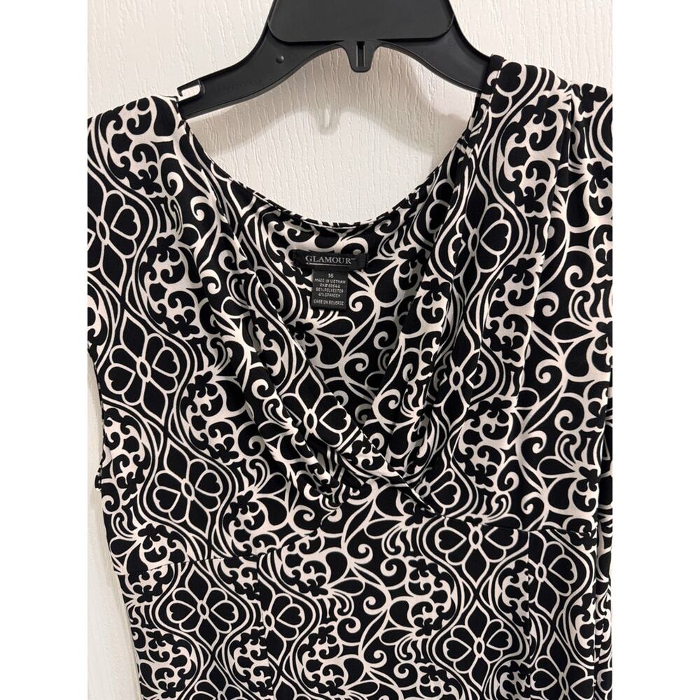 Glamour Black White Patterned Sleeveless Midi Dress Size 16 - Picture 4 of 11